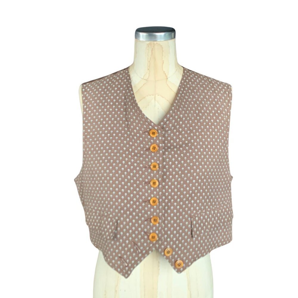 Armani Jeans Women's Brown White Floral Flap Pocket Button Front Suit Vest Sz 10
